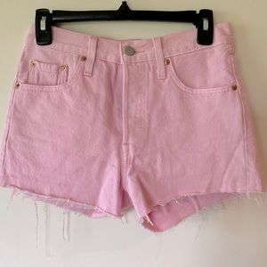 Levi Strauss Premium 501 pink cutoff BUTTON FLY cotton denim shorts size 25 EUC.